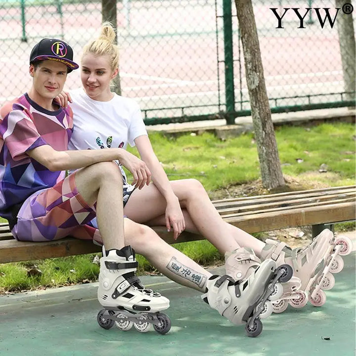 Professional Inline Roller Skate Shoes Adults Women Men Sneakers Flashing 4 Wheels Skates Outdoor Racing Skating Adjustable Size